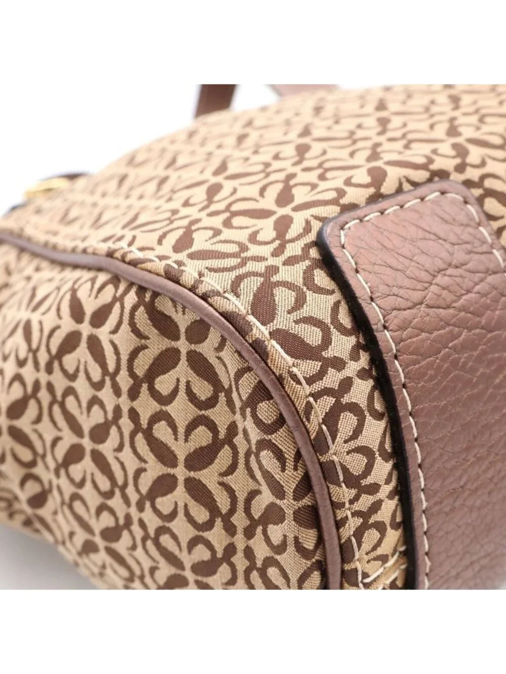 Loewe New Line Tote Brown Beige Leather Canvas Gold